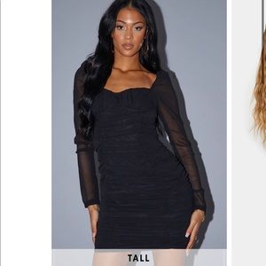 NWT: PrettyLittleThing: Tall Black Ruched Mini Dress